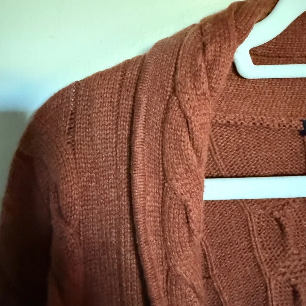 Talbots Cable Knit Cardigan with Faux Leather Trim Size Small‎